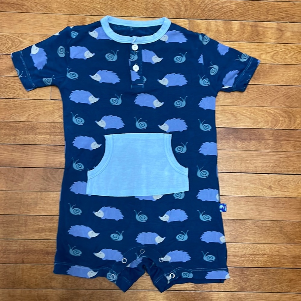 Kickee Pants 6-12 12-18 month bamboo one piece shorts romper jumper blue critter